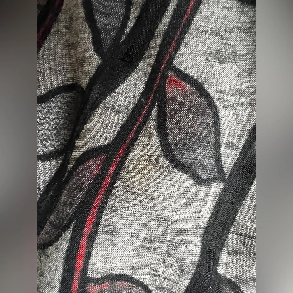 Floral Gray Scarf Fringe reversible silky flowy Black silver Sparkly lightweight